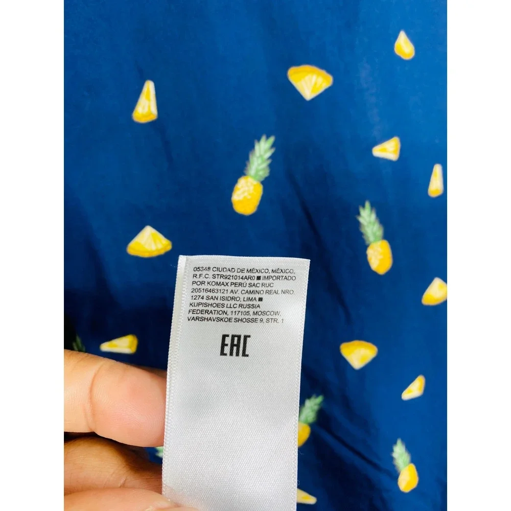 Banana Republic Shirt Mens Slim Luxe Poplin Pineapple Navy Blue M Fruit